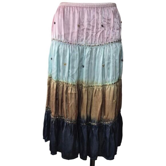 Derek Heart Pink and Blue Tie-Dye Midi Skirt with Sequins Size Large - Picture 1 of 4
